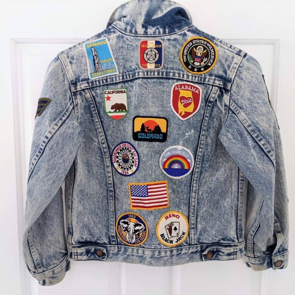 Vintage Denim Jacket with Vintage Patches 80's Cool Kid